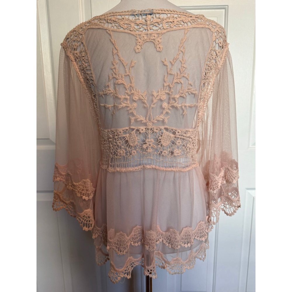 Dainty Coquette Lace Babydoll Top Sheer Embroidered Cottagecore Women’s Medium - Picture 2 of 10